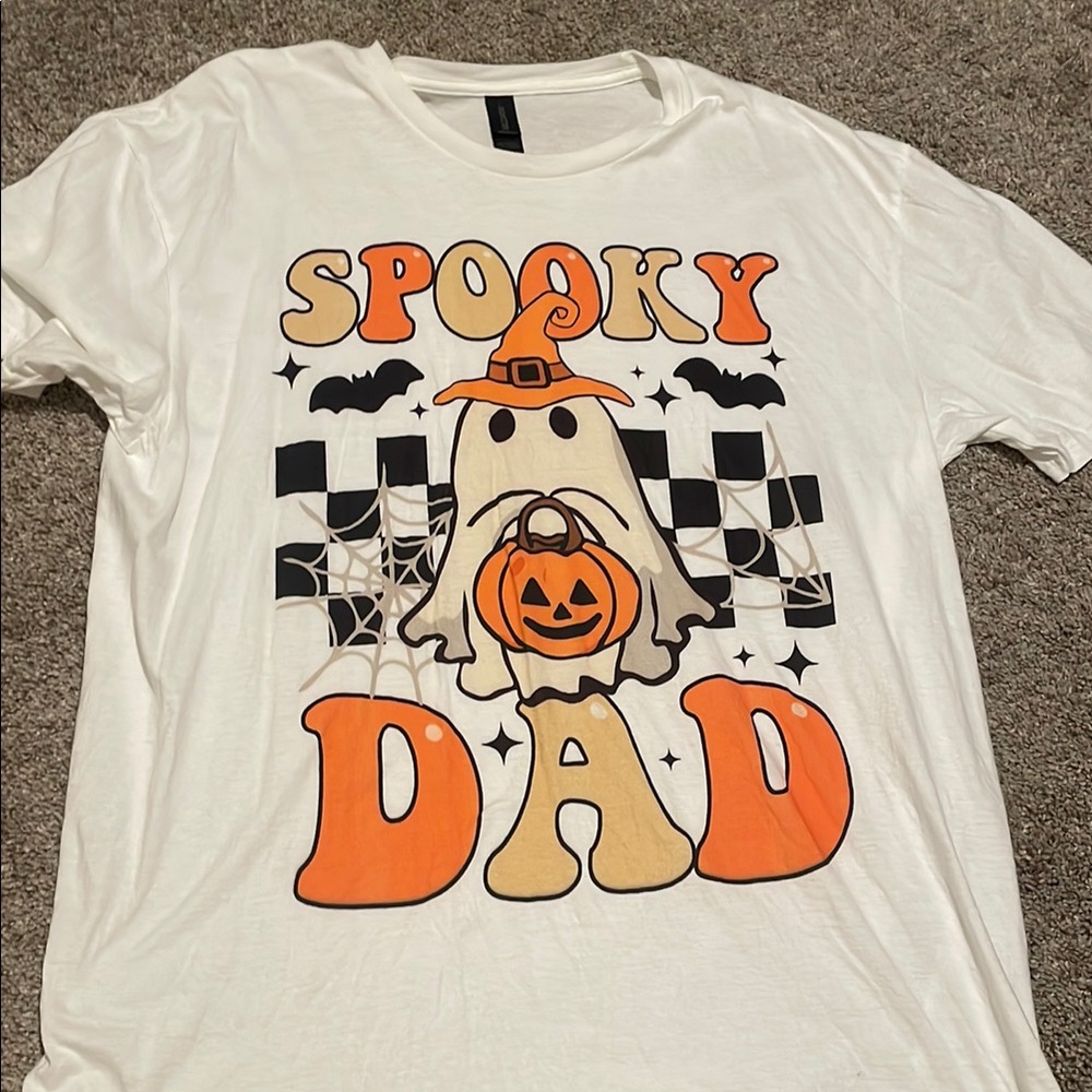 Spooky Dad Ghost Costume T-Shirt - White and Orange